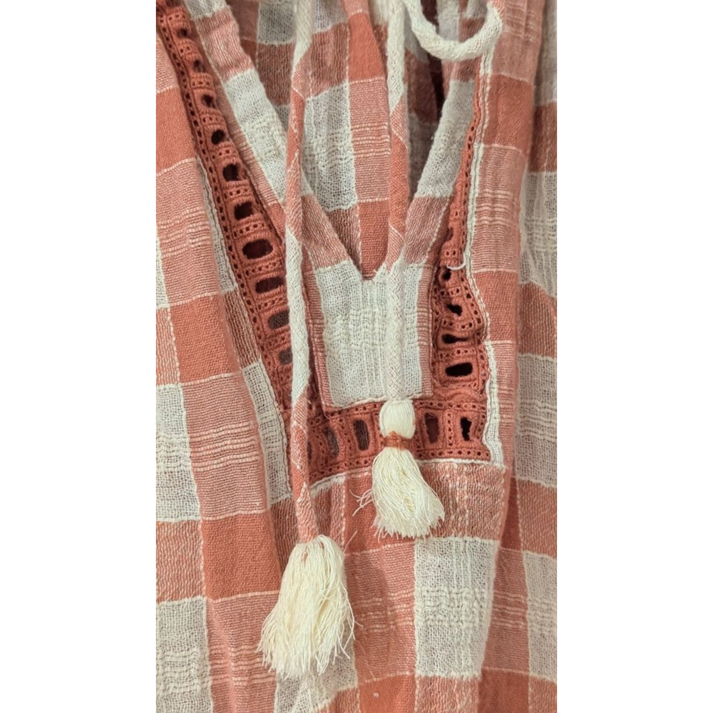 Women's Free People Coral White Plaid Blouse M - Picture 5 of 10